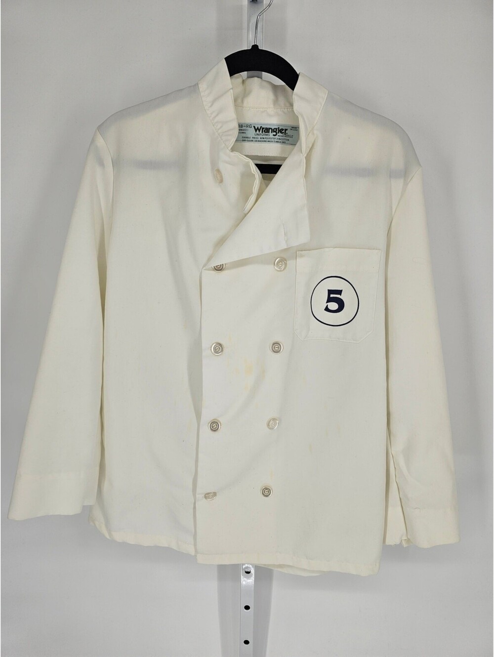 Wrangler Men's White Polyester Blend Durable Double Breasted Chef Coat Size 38